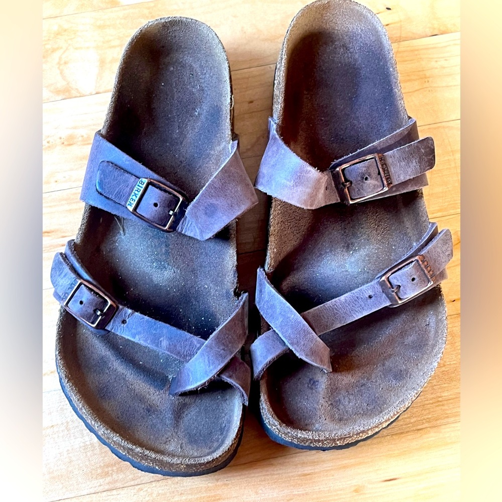 Birkenstock Brown Leather Cross-Strap Sandals 8 GUC